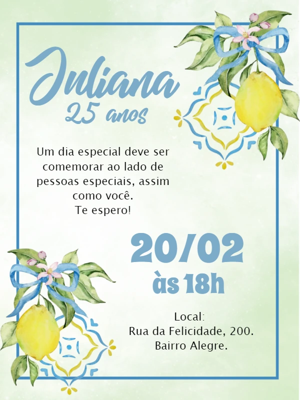 Convite Aniversário Limão Siciliano para Editar Online