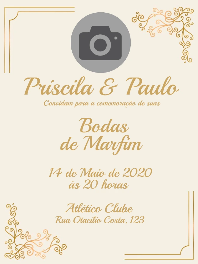 Convite Bodas de Marfim com Foto para Editar Online