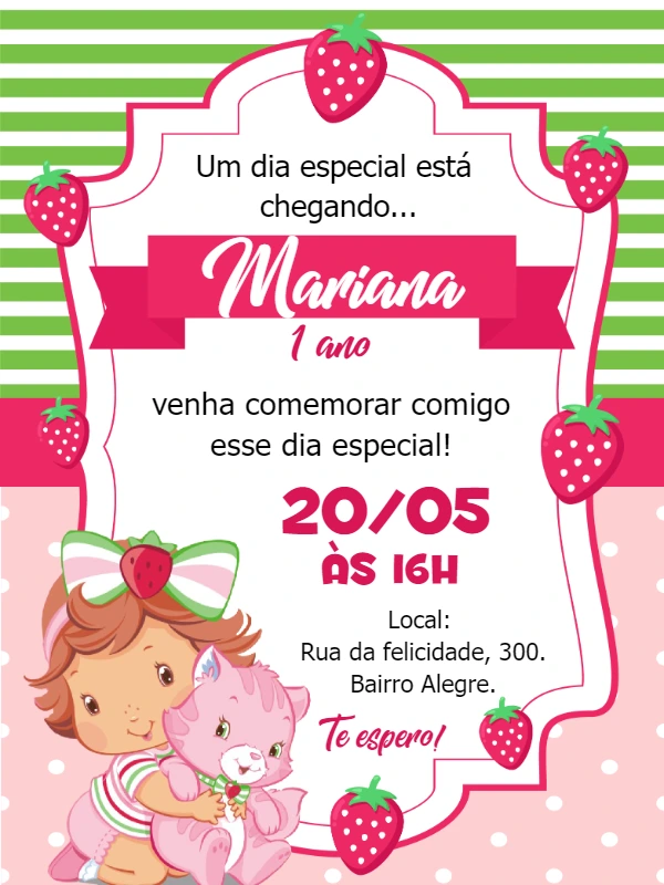 Convite Moranguinho Baby de Aniversário para Editar Online
