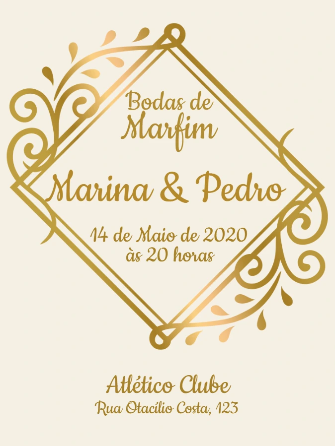Convite Bodas de Marfim Clássico para Editar Online