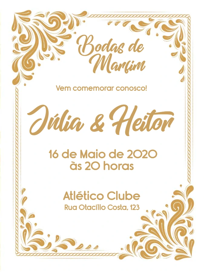 Convite Bodas de Marfim Dourado Elegante para Editar Online