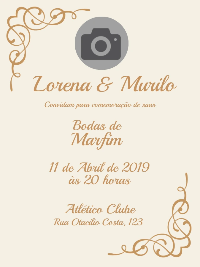 Convite Bodas de Marfim com foto para Editar Online
