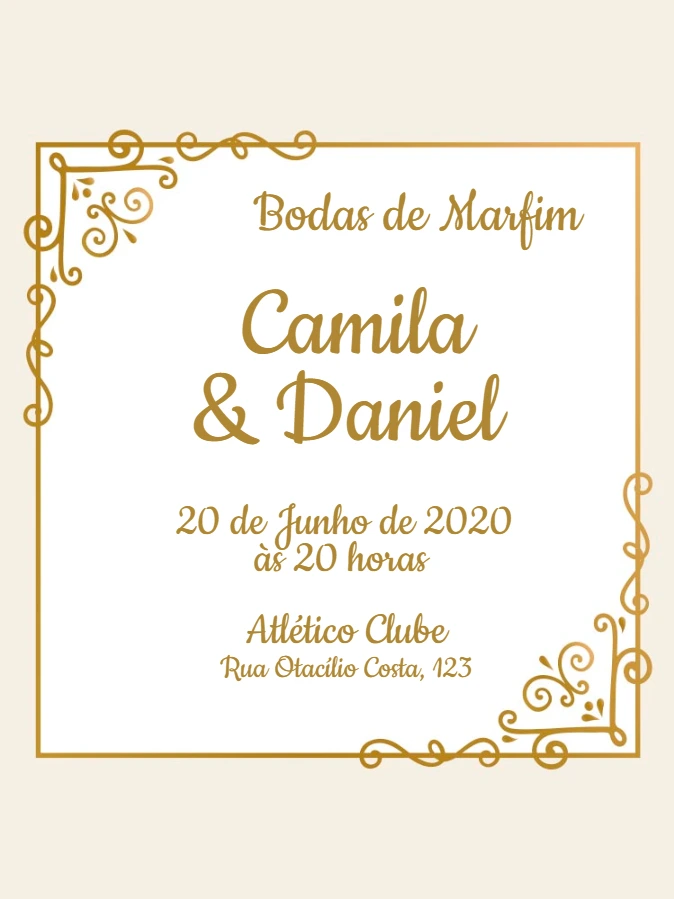 Convite Bodas de Marfim Elegante para Editar Online
