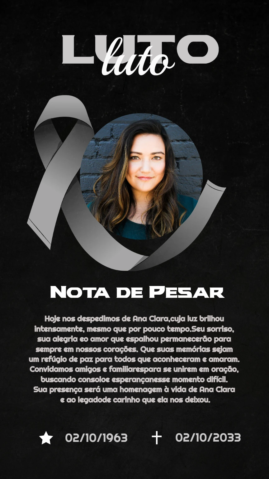Nota de Falecimento com Foto para Editar Online
