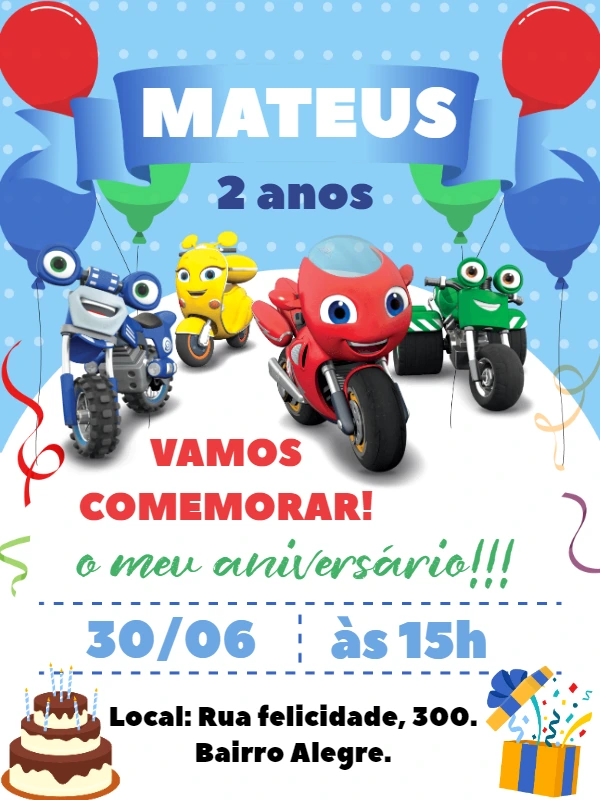 Convite de Aniversário Ricky Zoom para Editar Online