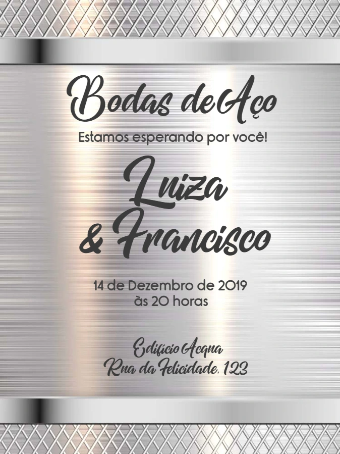 Convite Bodas de Aço Elegante para Editar Online