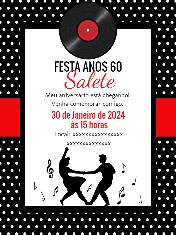 Convite Aniversário Anos 60 Retrô para Editar Online