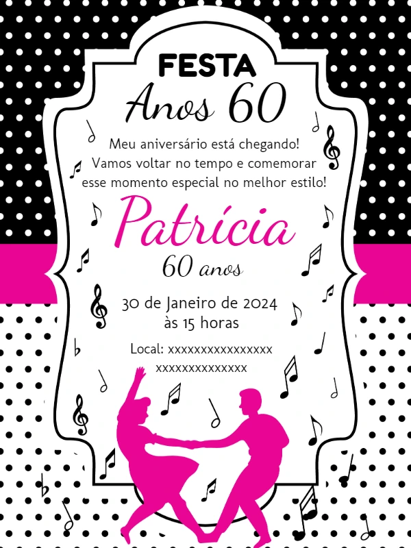 Convite Aniversário Anos 60 Retrô para Editar Online