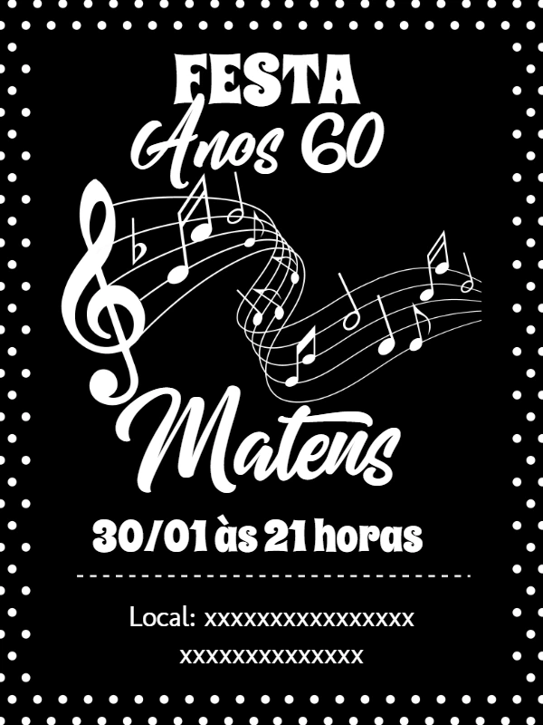 Convite Aniversário Anos 60 Musical para Editar Online