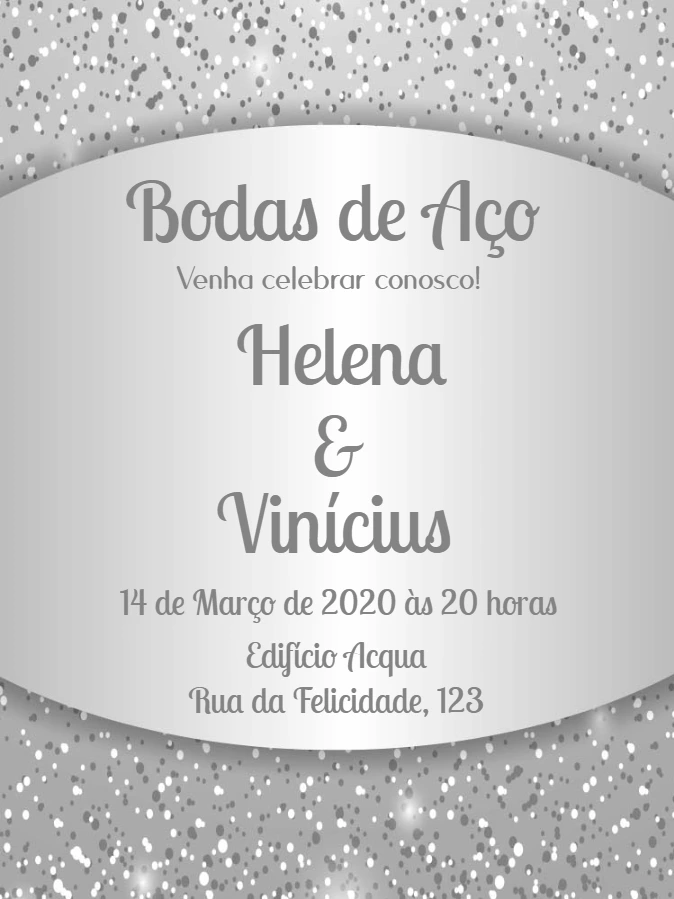 Convite Bodas de Aço Prata com Glitter para Editar Online