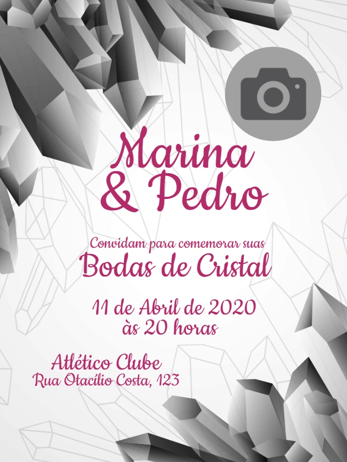 Convite Bodas de Cristal com Foto para Editar Online