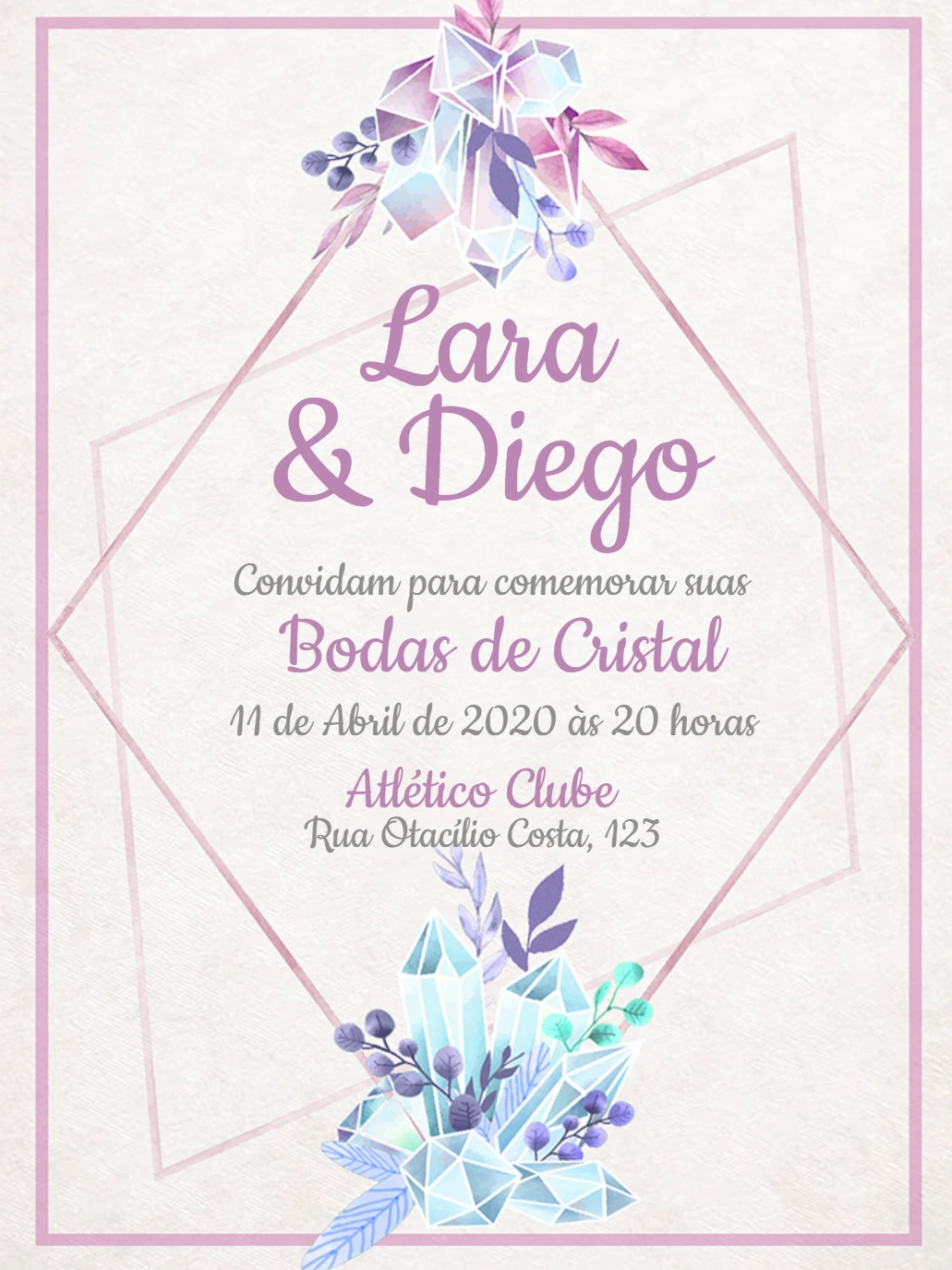 Convite Bodas de Cristal com Cristais para Editar Online