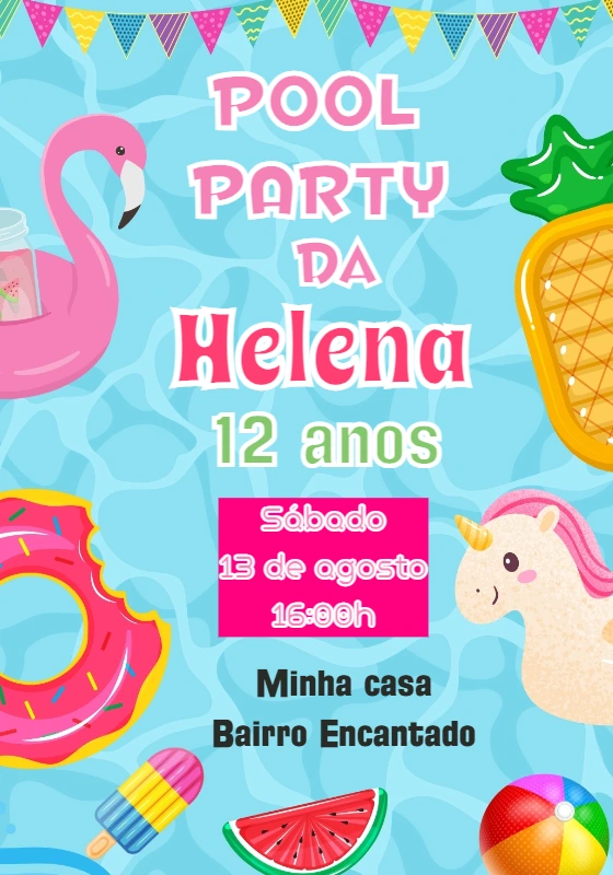 Convite de Aniversário Pool Party para Editar Online