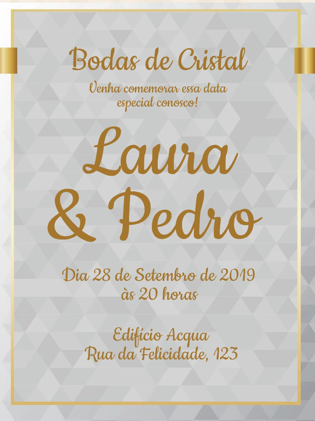 Convite Bodas de Cristal Elegante para Editar Online