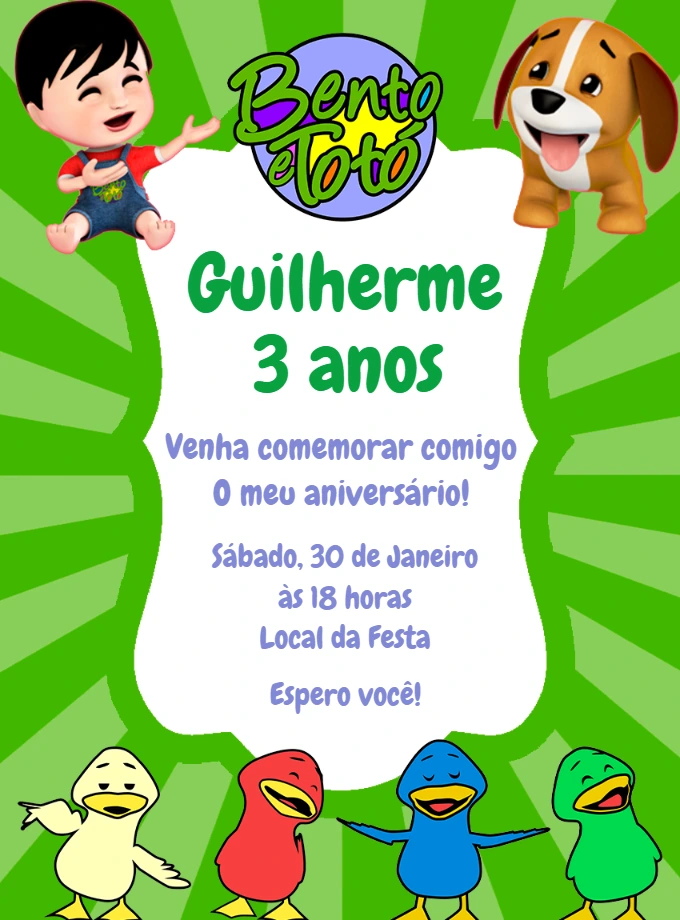 Convite Aniversário Bento e Totó para Editar Online