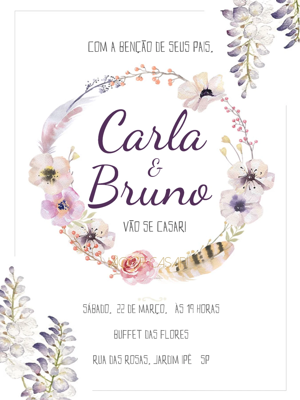 Convite de Casamento Boho Floral para Editar Online