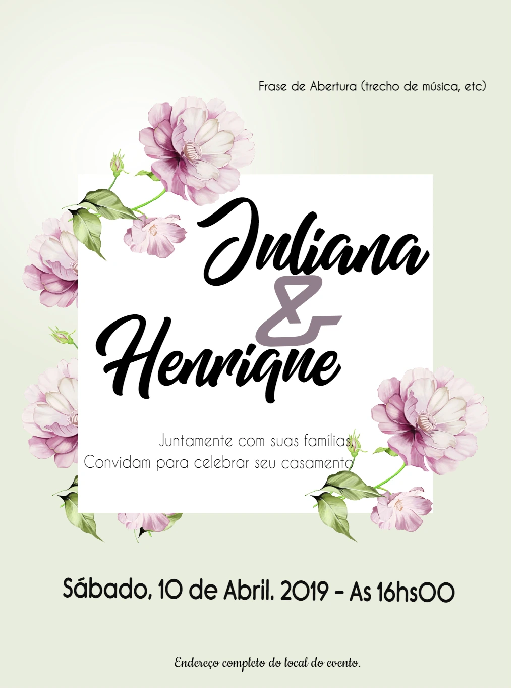 Convite de Casamento Floral com Rosas para Editar Online