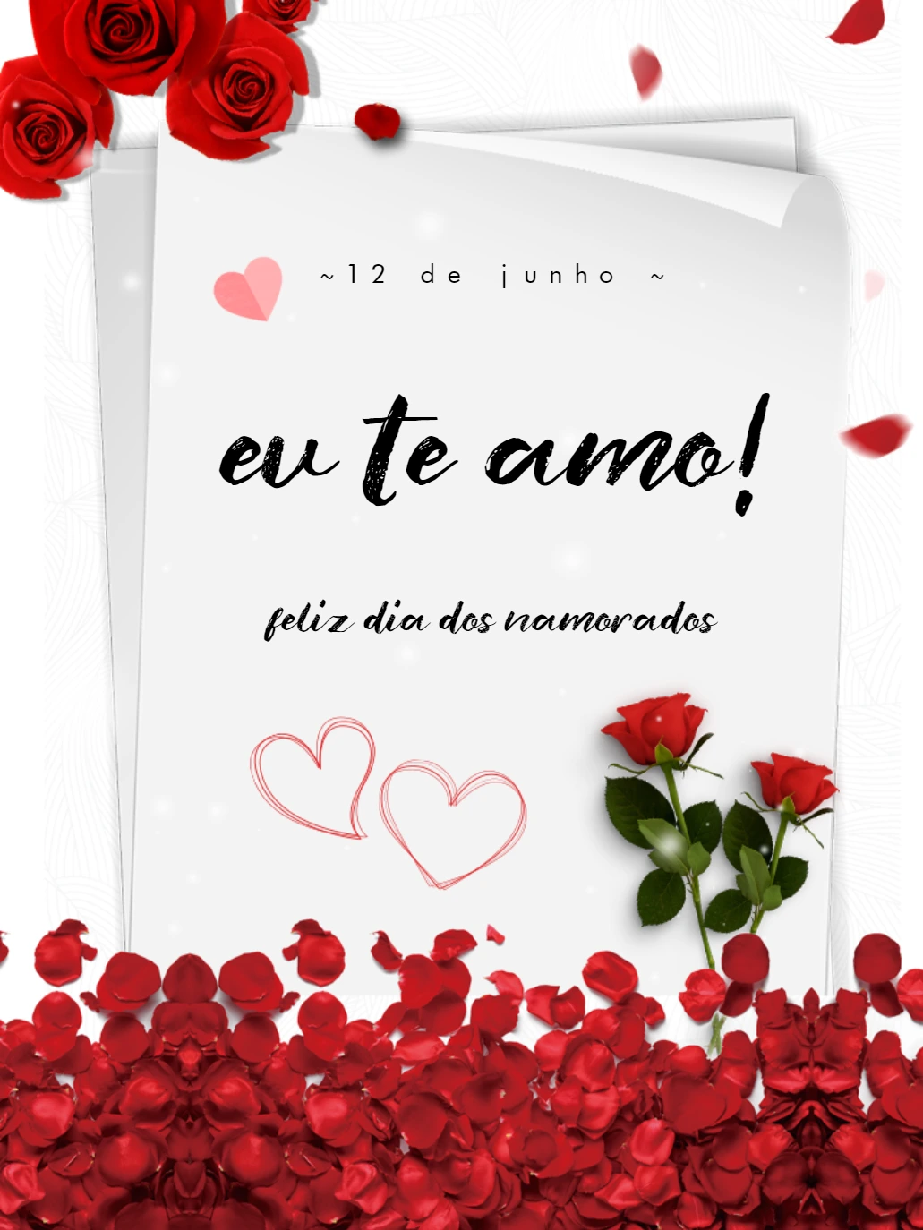 Cartão Romântico de Dia dos Namorados com Rosas para Editar
