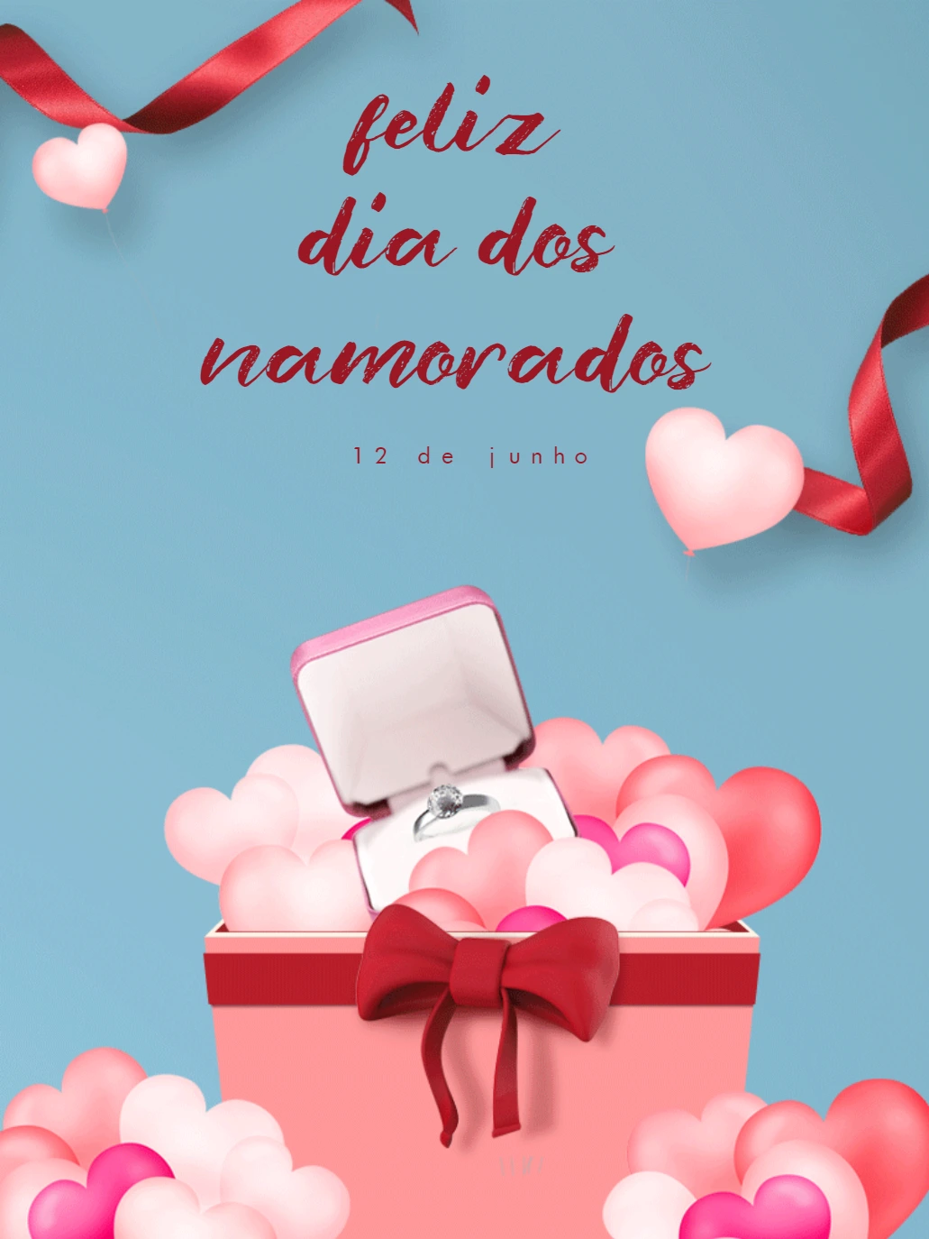 Post Dia dos Namorados com Caixa de Presente para Editar Online