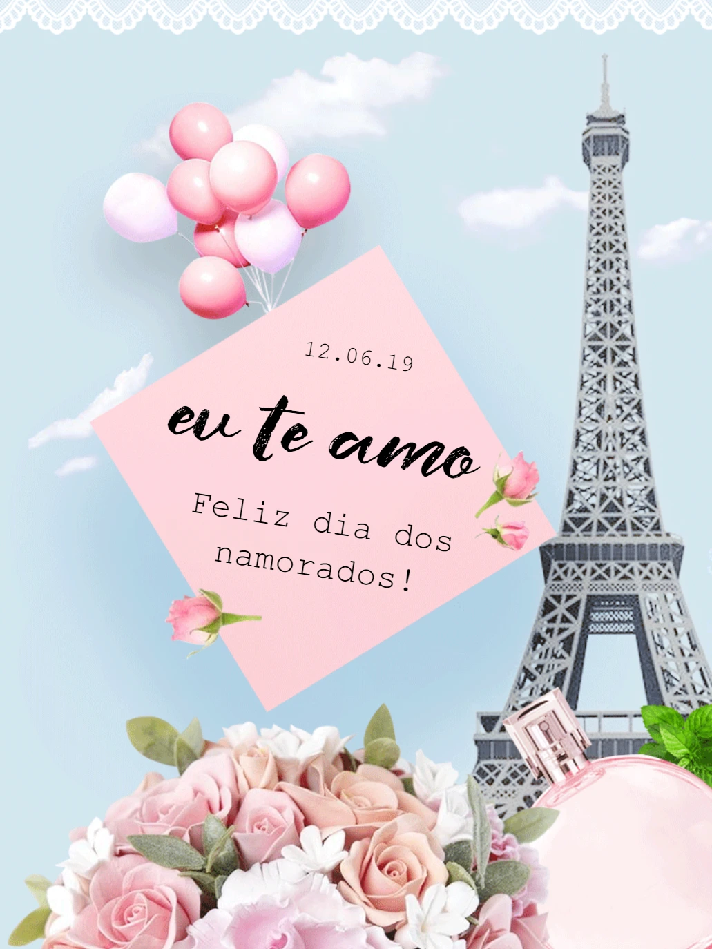 Cartão Dia dos Namorados Parisiense para Editar Online