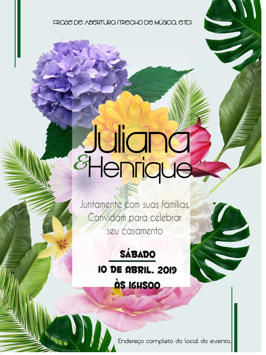 Convite de Casamento Floral Tropical para Editar Online