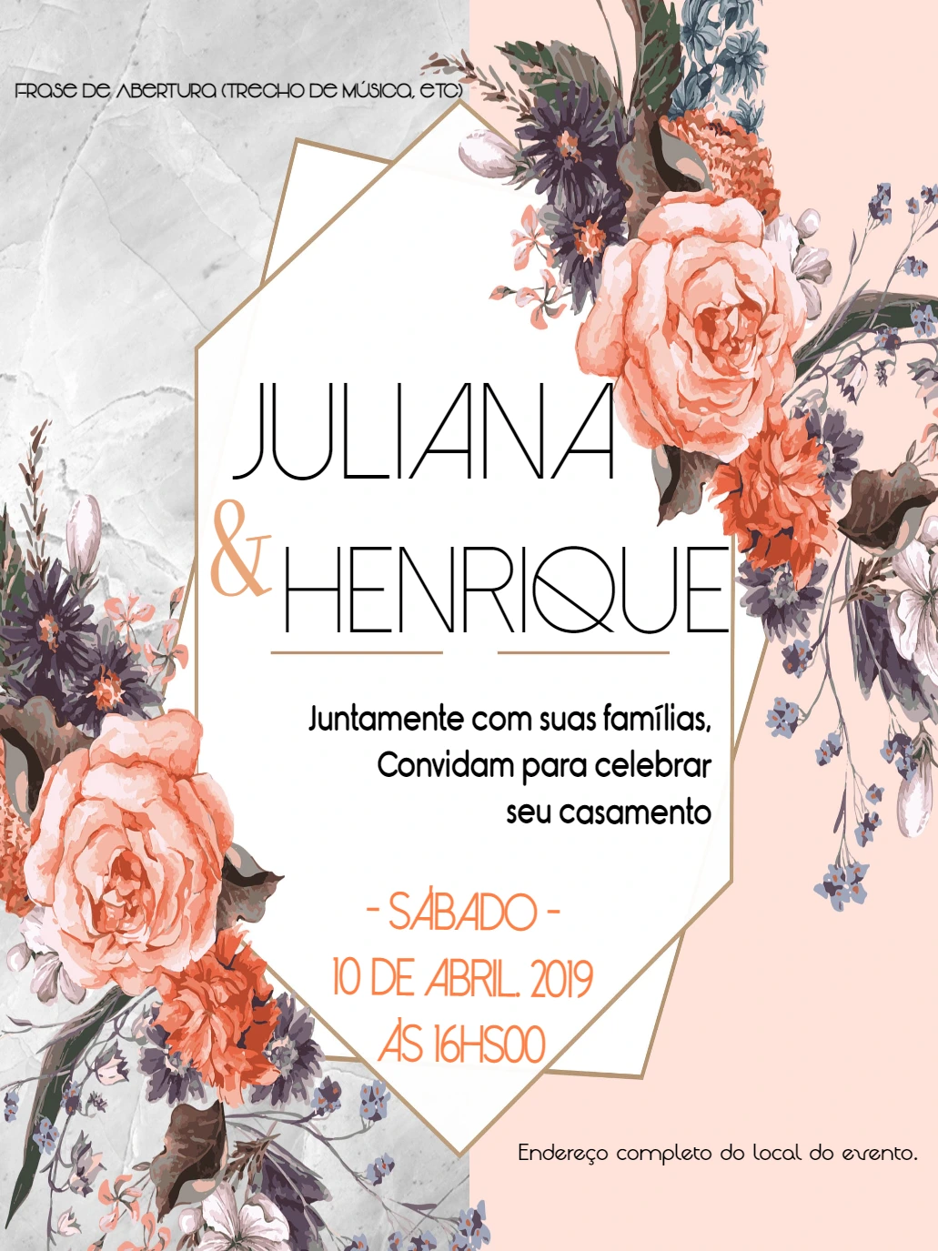 Convite de Casamento Floral Moderno para Editar Online