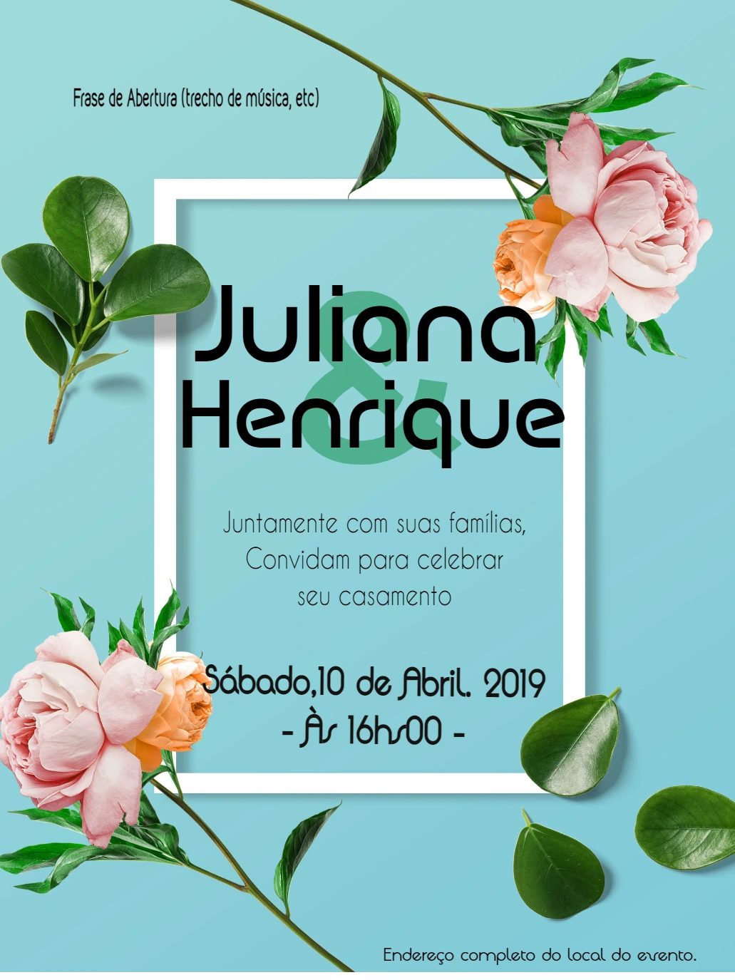 Convite de Casamento Floral Moderno para Editar Online