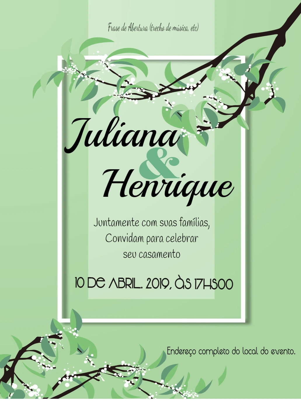 Convite de Casamento Floral Verde para Editar Online