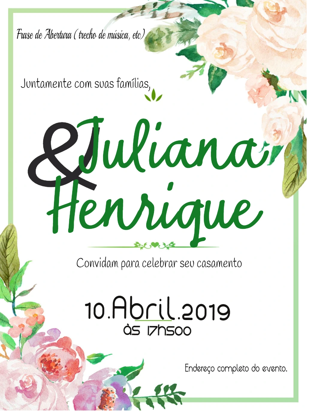 Convite de Casamento Floral Aquarela para Editar Online