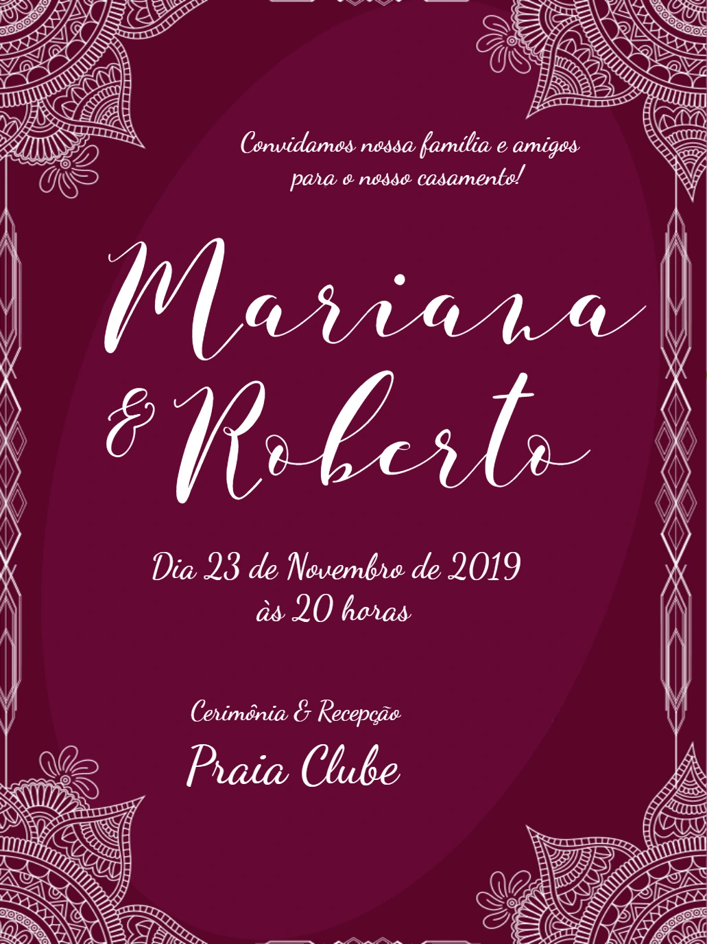 Convite de Casamento com Mandalas Magenta para Editar Online
