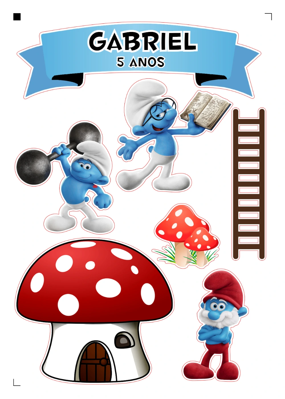 Topo de Bolo Smurfs com Personagens para Editar e Imprimir