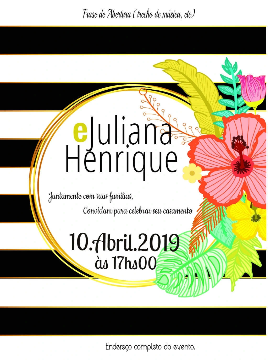Convite de Casamento Tropical Listrado para Editar Online