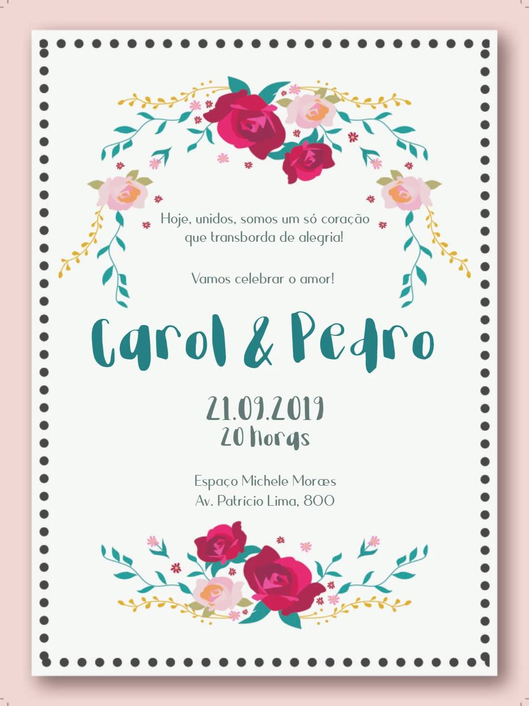 Convite de Casamento Floral Romântico para Editar Online