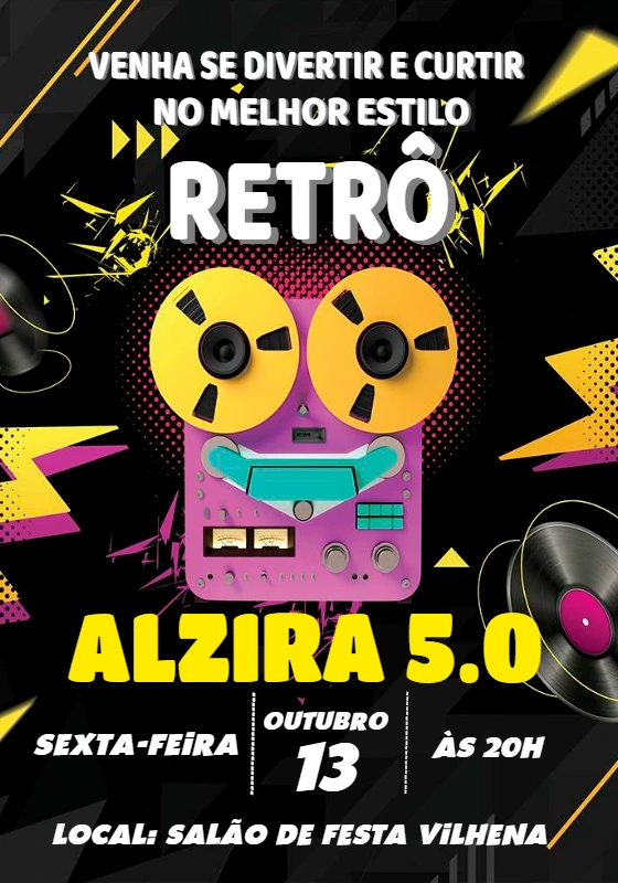 Convite de Aniversário Retrô Anos 80 para Editar Online