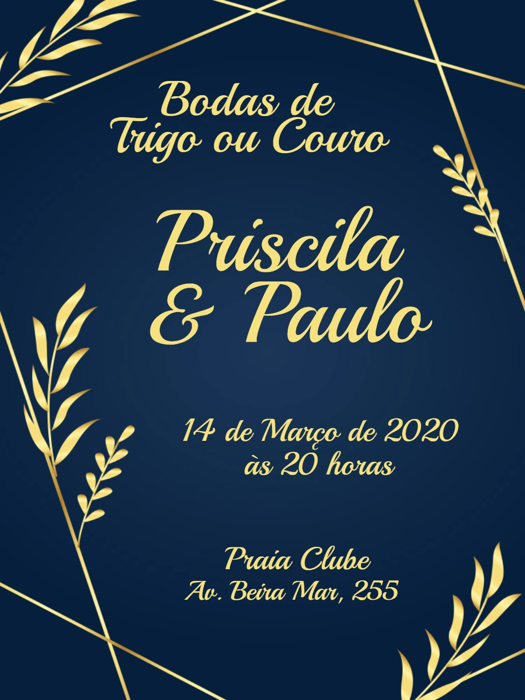 Convite Bodas de Trigo ou Couro Elegante para Editar Online