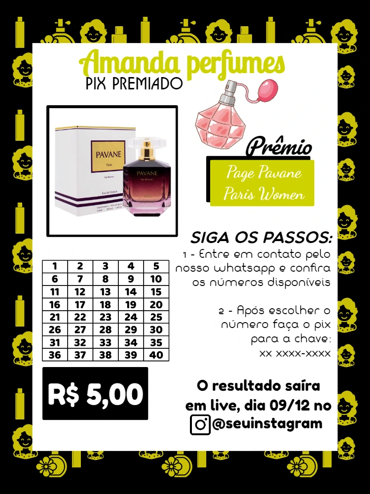 Arte Editável para Sorteio Pix Premiado de Perfume