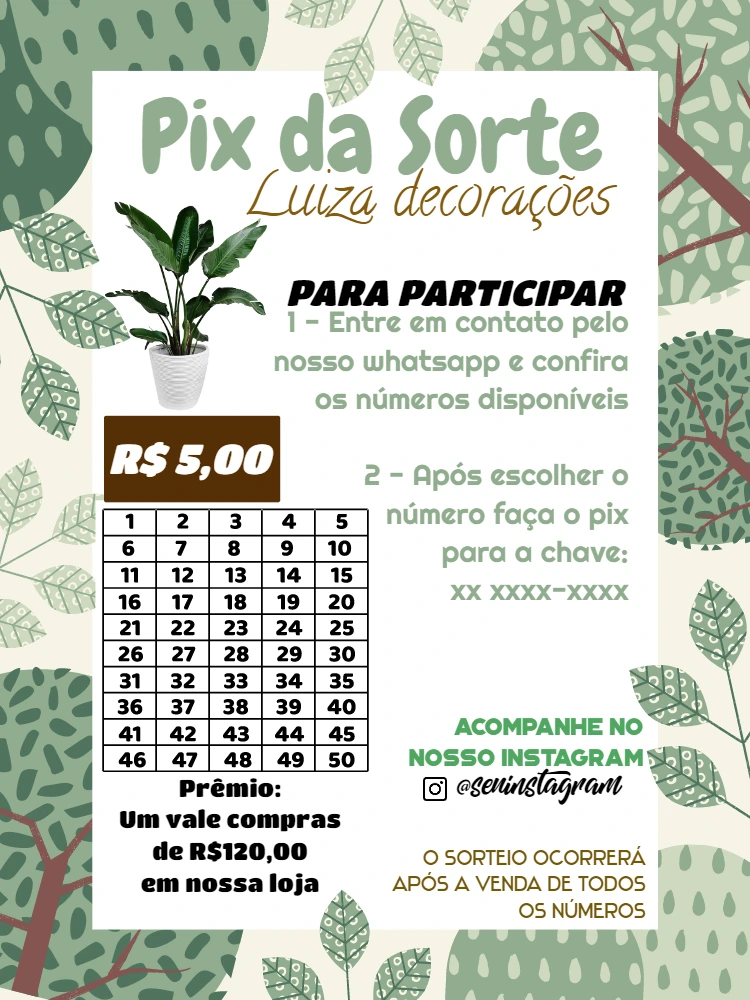 Rifa Pix Premiado Natureza para Editar Online