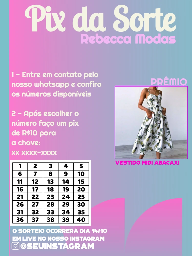 Modelo de Sorteio Pix para Loja de Roupas Editável