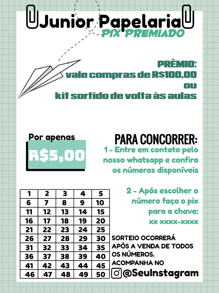 Rifa Pix Premiado para Papelaria: Crie e Edite Online