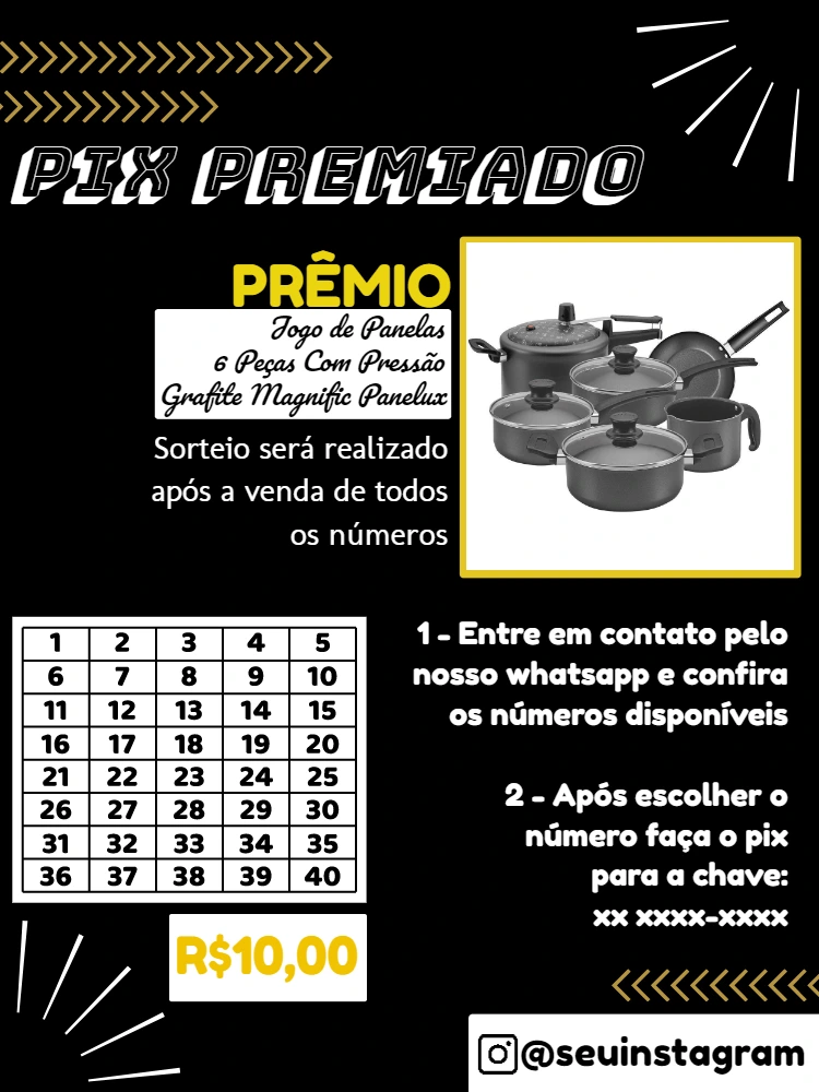 Arte Editável de Rifa Pix Premiado para Personalizar Online