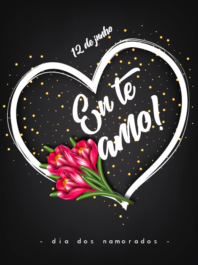 Cartão Dia dos Namorados com Coração e Flores para Editar