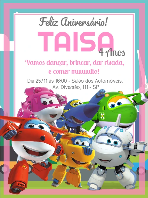 Convite de Aniversário Super Wings para Editar Online