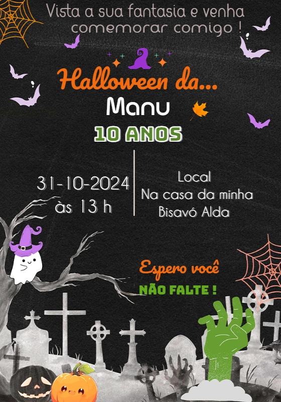 Convite de Aniversário Halloween Assustador para Editar Online