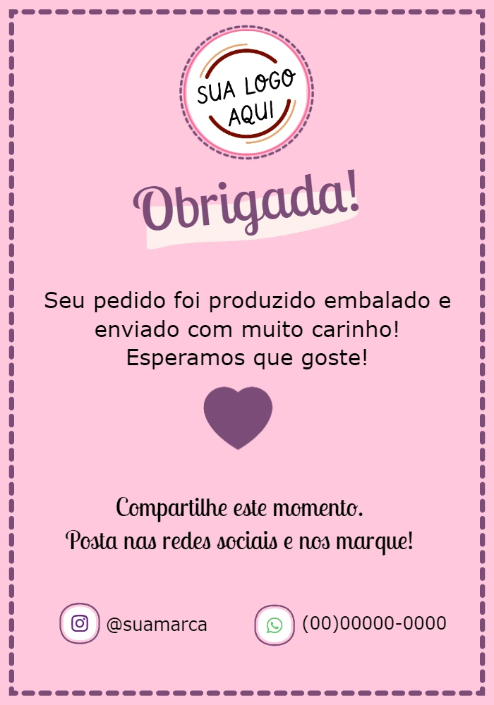 Cartão de Agradecimento pela Compra Rosa para Editar Online