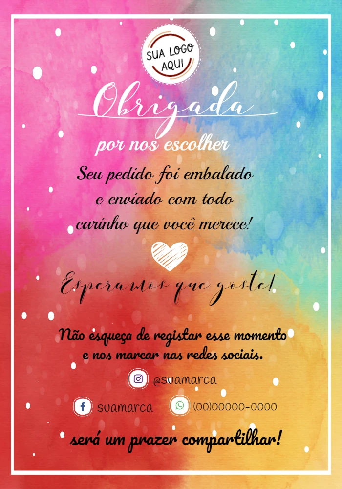Cartão de Agradecimento Aquarela Colorida para Editar Online