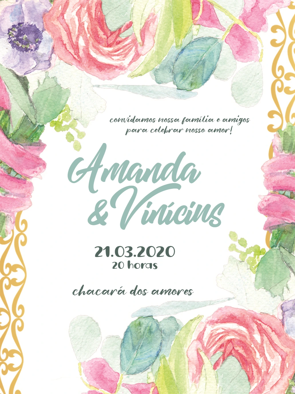 Convite de Casamento Floral Colorido para Editar Online