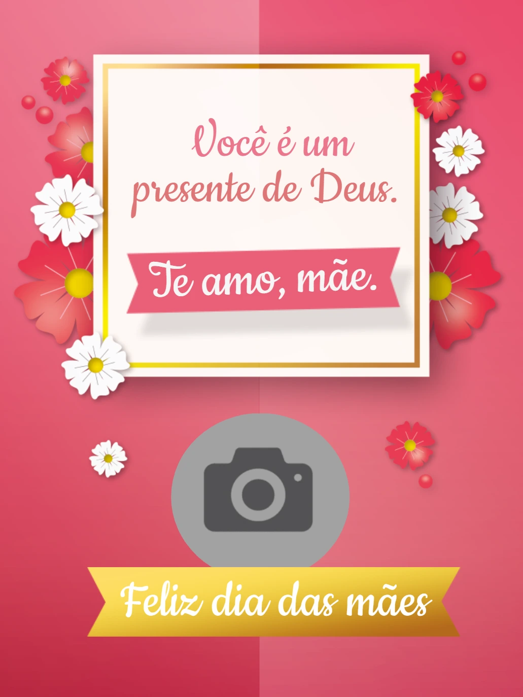 Cartão Dia das Mães com Foto e Flores para Editar Online