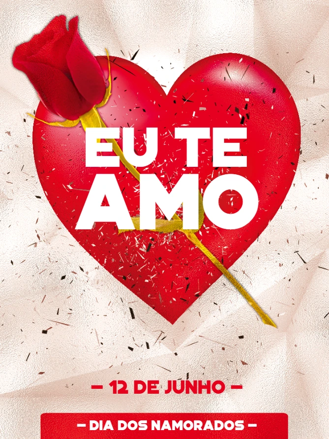 Post Dia dos Namorados com Coração e Rosa para Editar Online