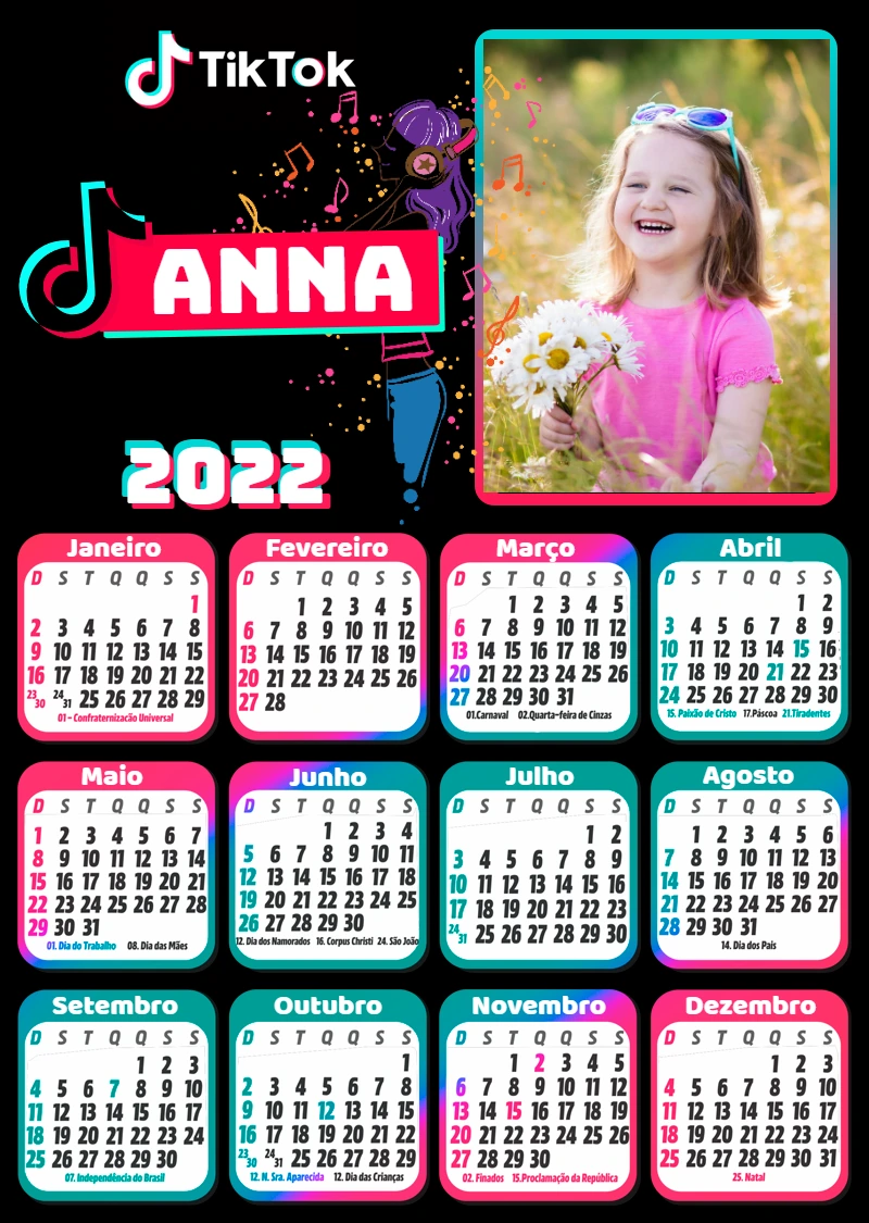 Calendário Personalizado com Foto Tema Rede Social para Editar