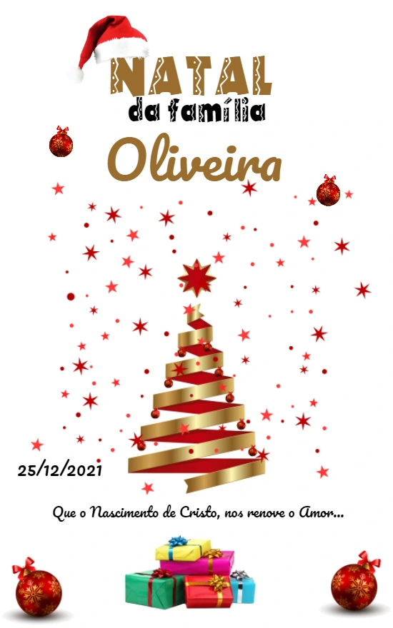 Convite de Natal da Família Editável com Árvore Dourada